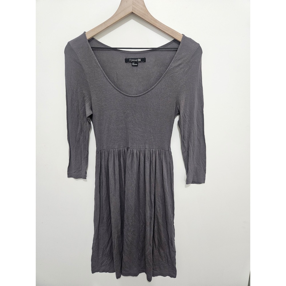 Forever 21 Womens Gray Scoop Neck 3/4 Sleeve Empire Waist Mini Dress Small
